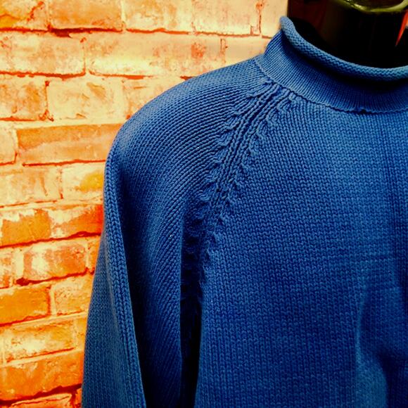 J.CREW Sweater Men's Medium Blue Knitted Ribbed Cuff & Hem Roll Neck Classic Fit - Picture 5 of 6